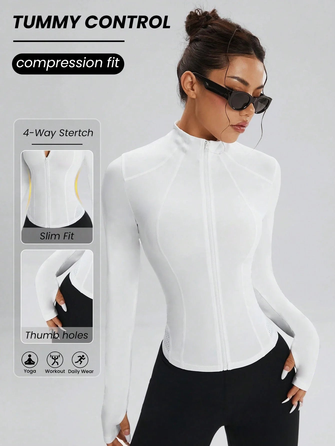 Zip-Up Sporty Jacket Women/Solid Color Casual Slim Fit Outerwear