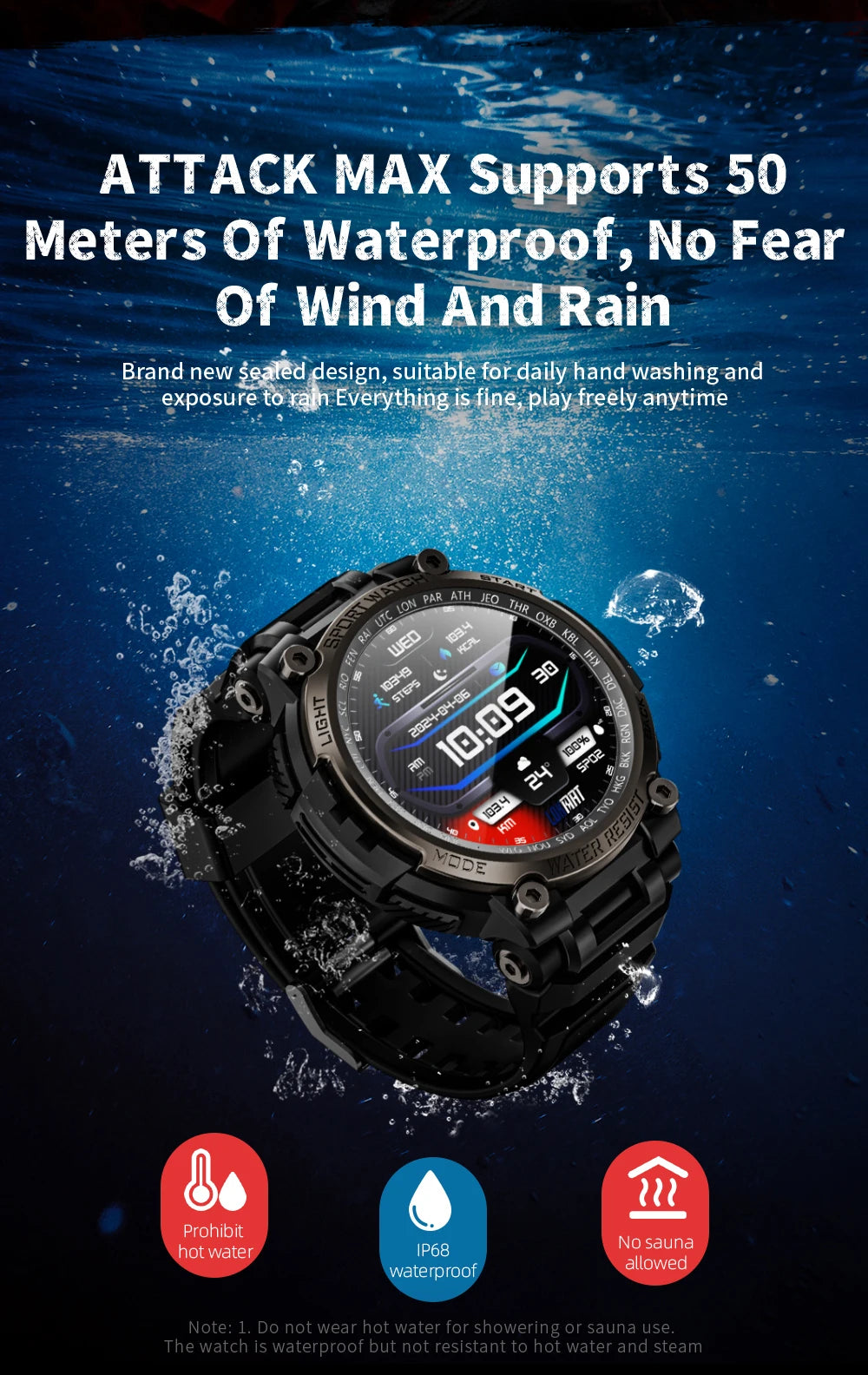 LOKMAT New ATTACK MAX Sport Rugged Smart Watch BT Calls Waterproof/Military Smartwatches Heart Rate Monitor Fitness Tracker