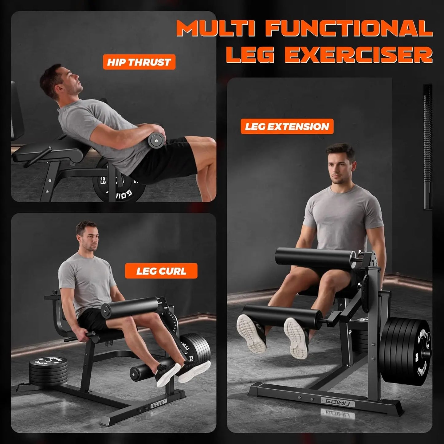 Leg Extension and Curl Machine, 4 in 1 Lower Body Workout Machine/Adjustable Leg Curl Machine with Plate Loaded
