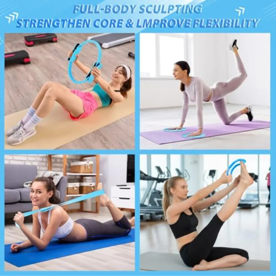 24 Pcs Home Pilates Essentials Kit for Women with Ring Ball Set/Stretching Strap Water Bottle Magic Circle Yoga Ring Gym Bag