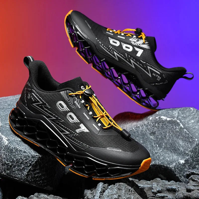 New Summer Men's 3D Printed Running Shoes Breathable Mesh/No-Lace-Up Thick-Soled, Shock-Absorbing Sports Shoes