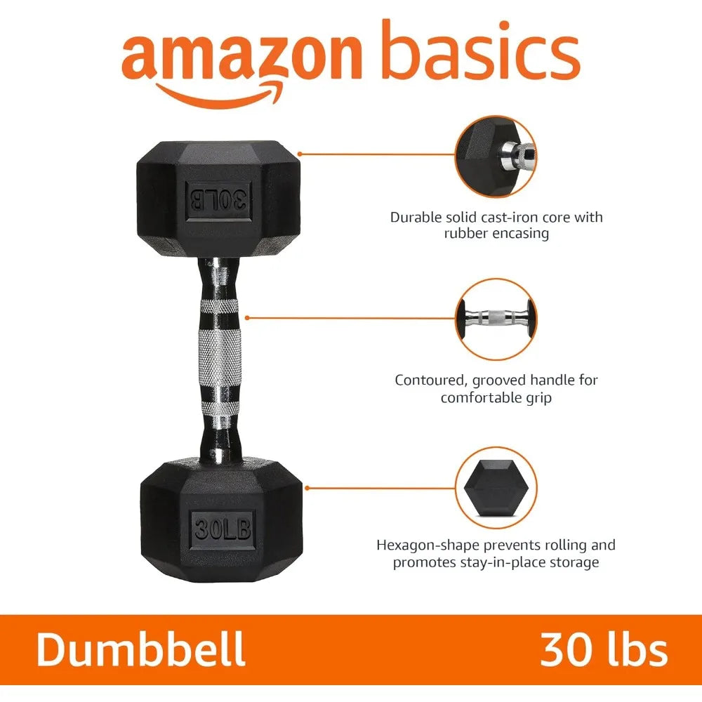 Rubber Encased Exercise & Fitness Hex Dumbbell, Single/Hand Weight For Strength Training