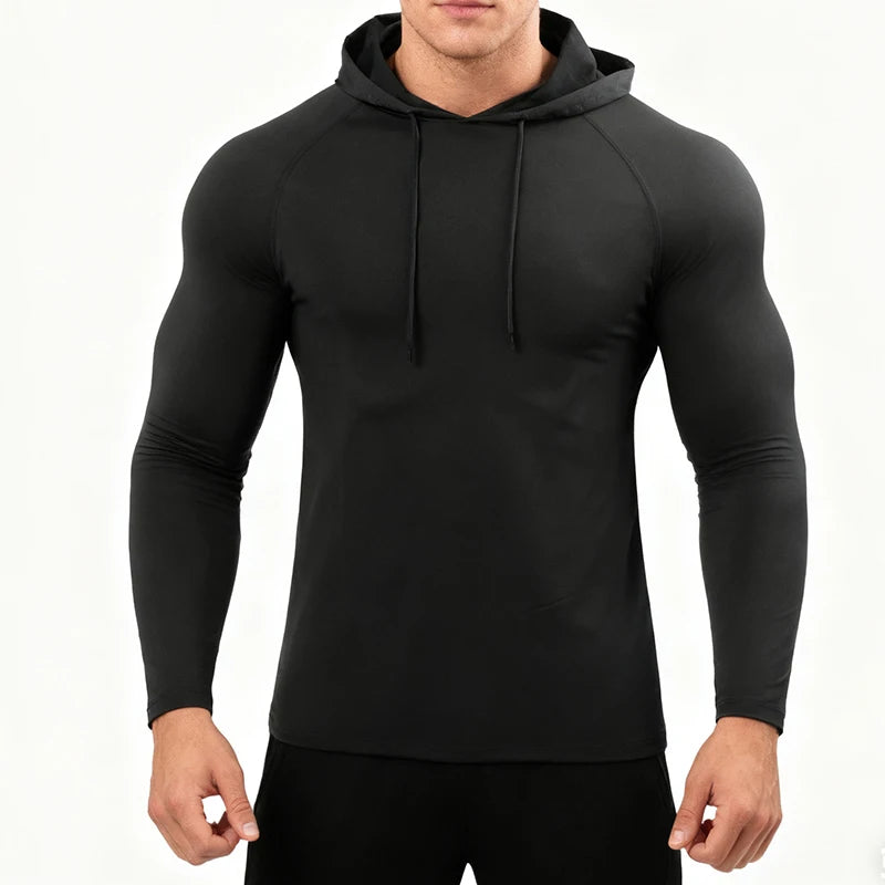 Running Long Sleeve T Shirt Men Sportswear Hooded T-shirt Elastic/Gym Fitness Male Tops Tee Training Sport Tracksuit Men
