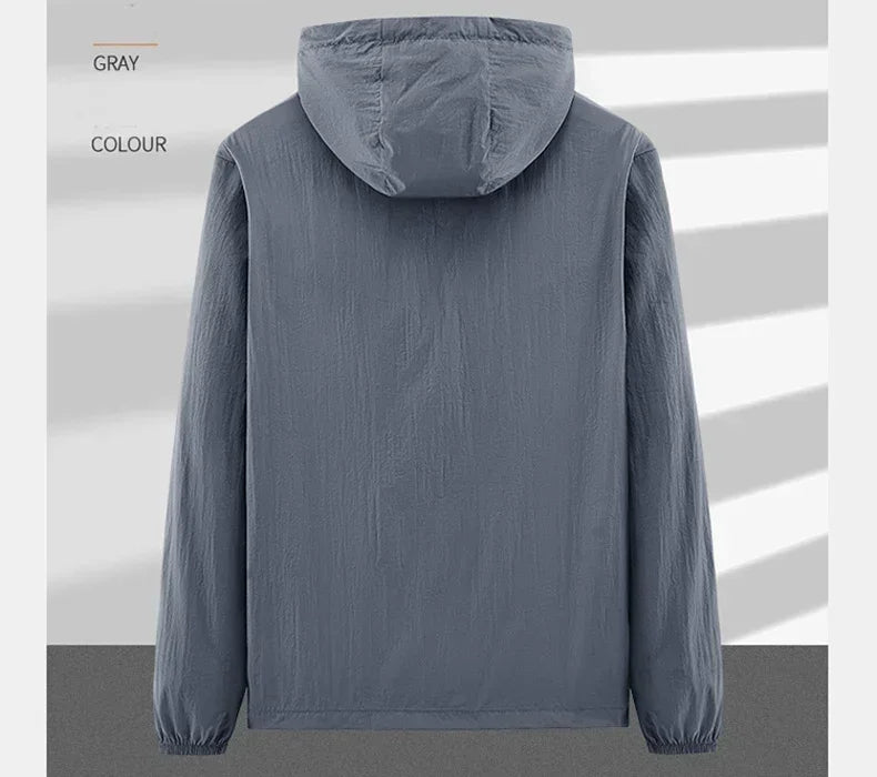 Men's UPF 50+ UV Protection Windbreaker Quick Dry Jacket/Outdoor Sun-Protective Thin Hiking Fishing Cycling Hooded Sport Light