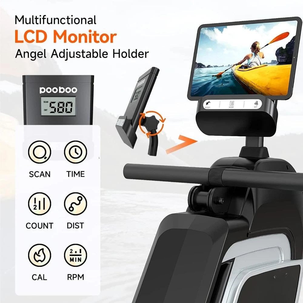 Tablet Holder and Comfortable Seat Folding Rower With Combination/ Strength Exercise Fitness Equipment Home Gym