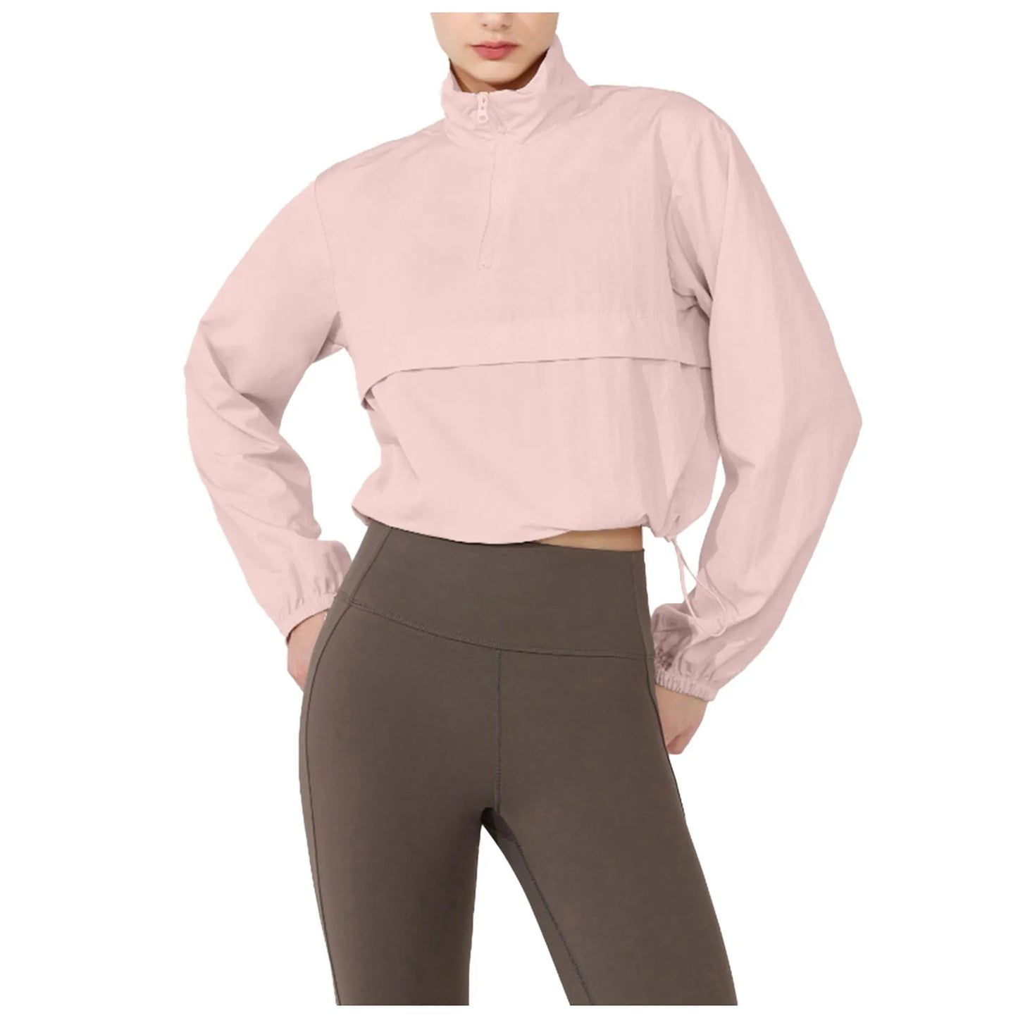 Women Autumn Windproof Waterproof Jacket Uv Resistant Fitness Running/Sporty Jacket Stand Up Collar Drawstring Quick Drying Tops