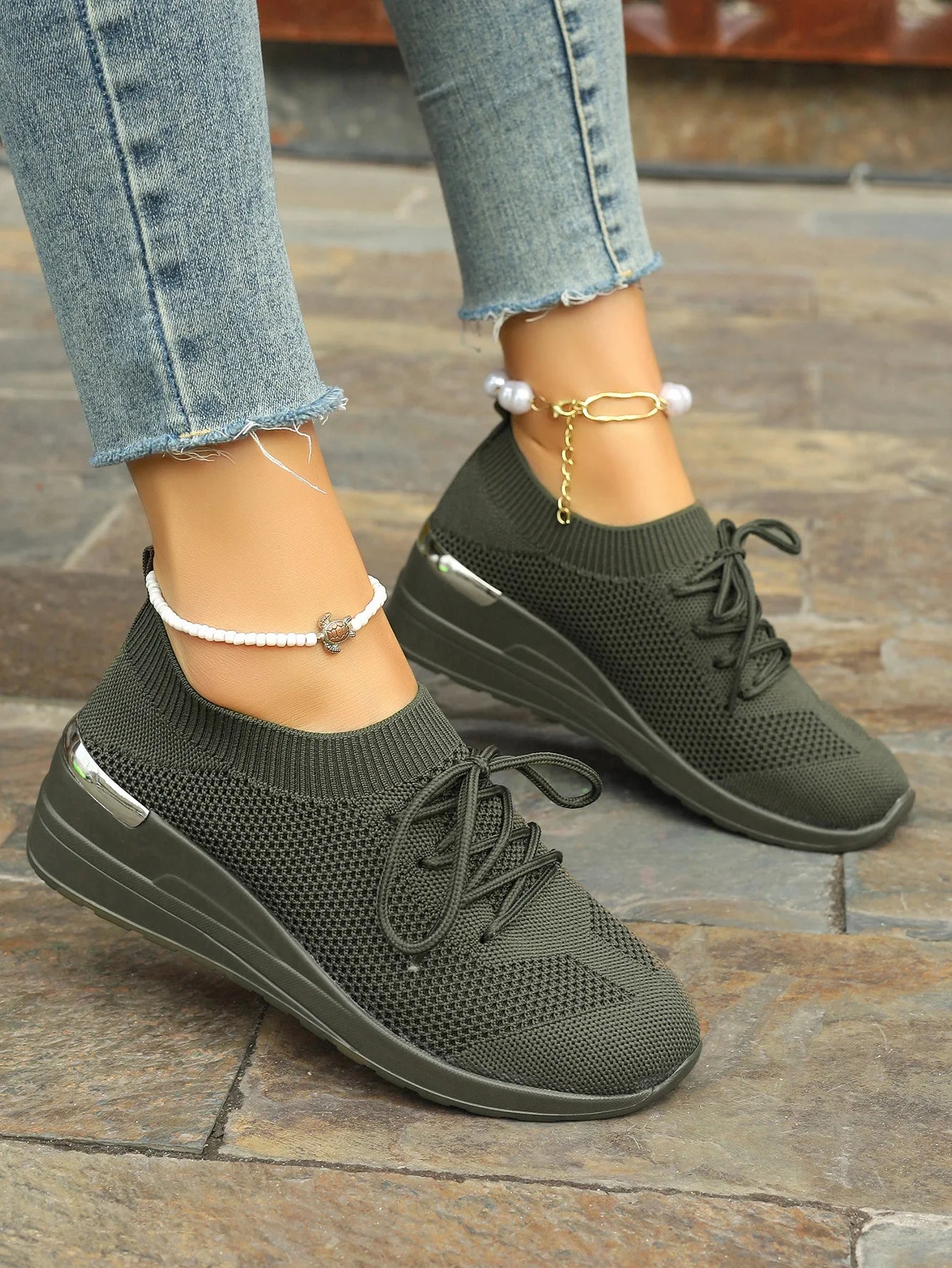 Spring Orange Casual Shoes Breathable Lightweight Wedge Sneakers Women/Woman Slip On Comfortable Outdoors Mesh Sports Shoes