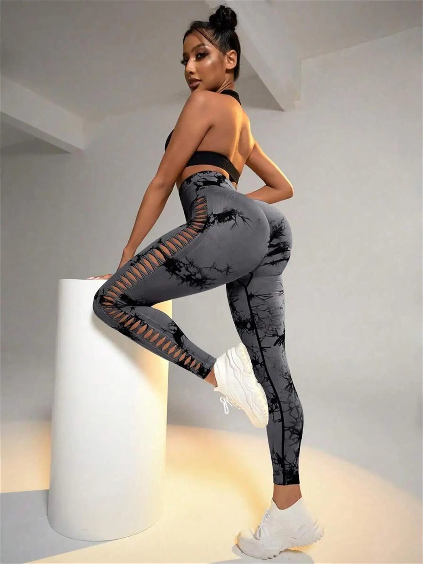 Tie Dye Seamless Leggings for Women High Waist Yoga Pants/Scrunch Butt Lifting Elastic Tights Side mesh design