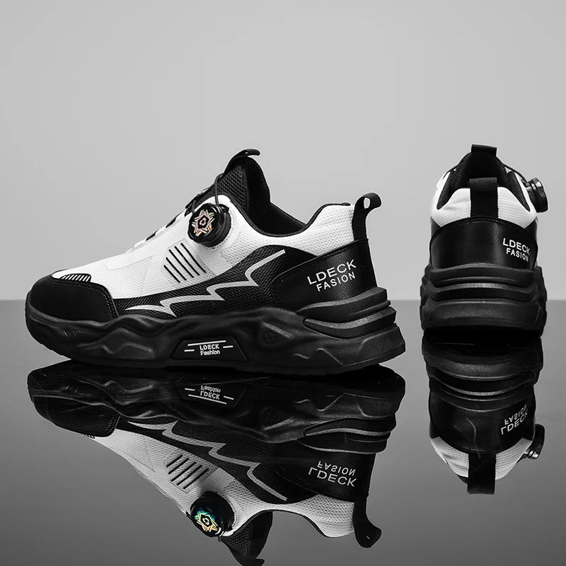 New style mesh breathable men's sports shoes Men's shoes without laces/Rotating buckle for easy on and off Casual running shoes