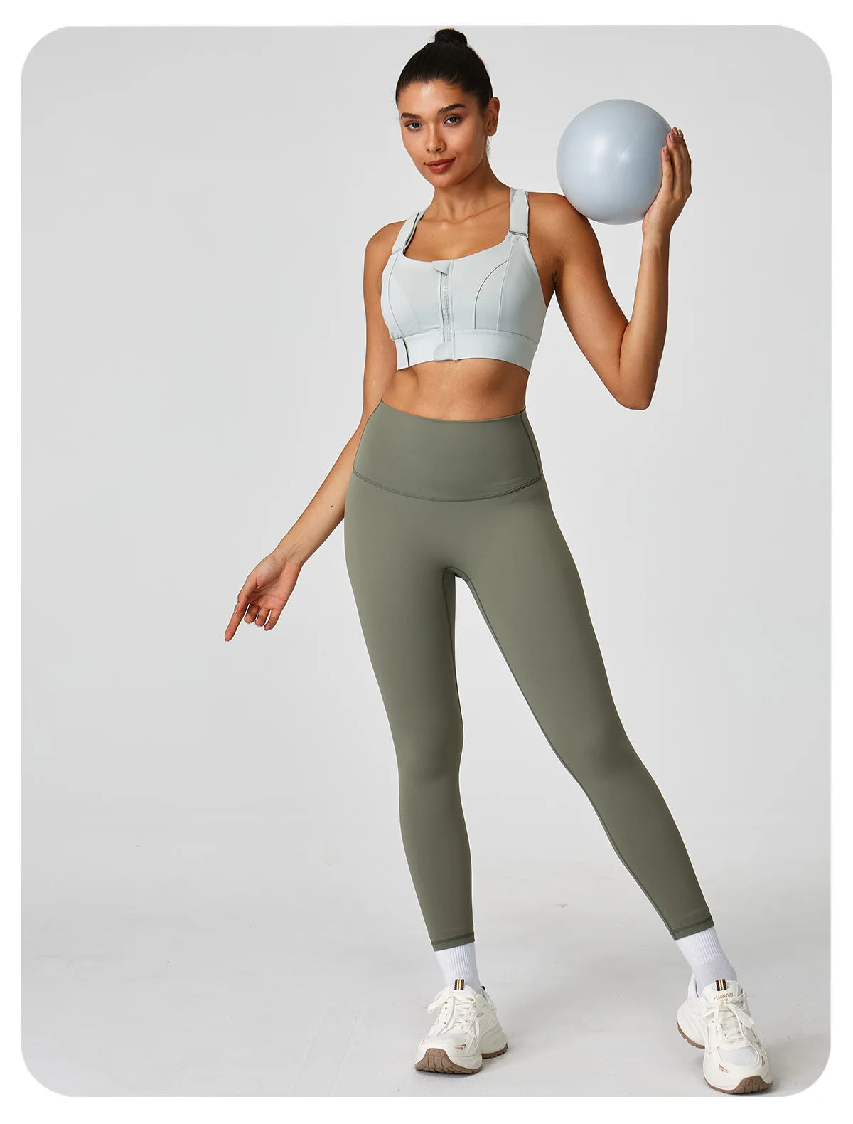 Large size sports lingerie women's shock-proof high-strength/front zipper Velcro fitness running fixed cup yoga bra