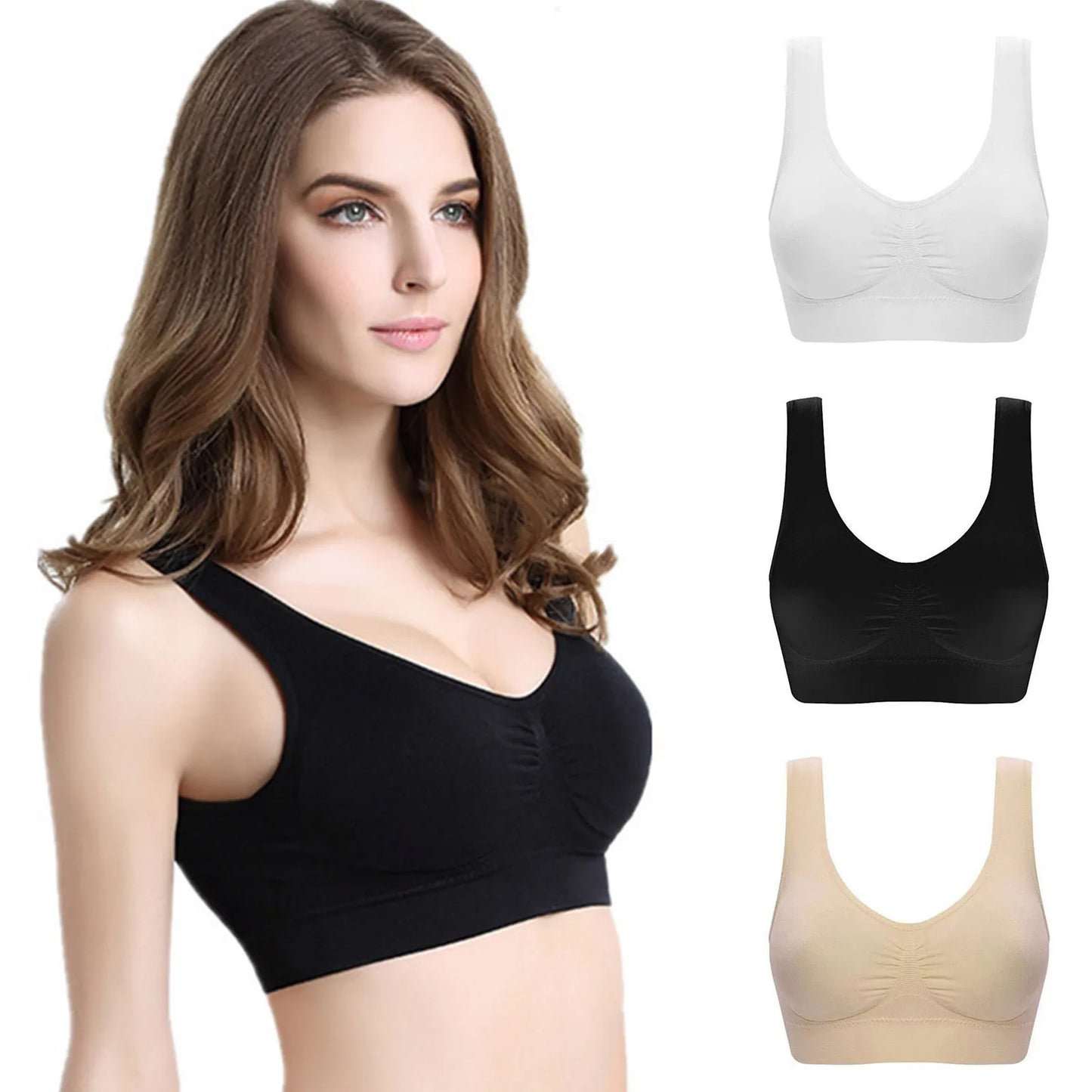 3pc Sexy Seamless Bra women Crop Top Vest Breathable Sleep Bra/Fitness Yoga Sport Underwear ladies Backless Wireless Push Up Bra