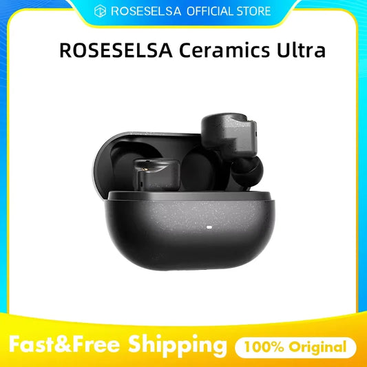 ROSESELSA Ceramics Ultra True Wireless Earbuds 50dB Hybrid ANC Earphones/4 Mic AI Call, Hi-Res LDAC/LHDC Audio, HR+ Planck Drive