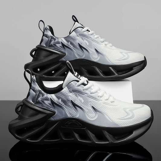 Women Gradient Print Blade Sneakers Breathable Flying Weave Mesh/Hollow Out Shock Absorb Sole Lightweight Non Slip Lace Up Shoes