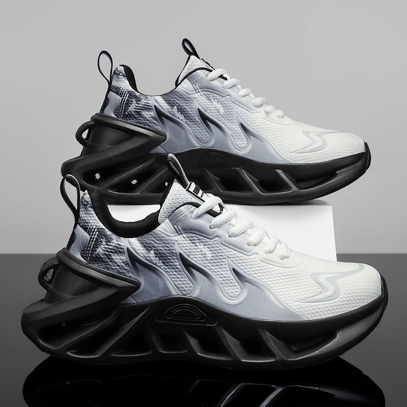 Women Gradient Print Blade Sneakers Breathable Flying Weave Mesh/Shock Absorb Sole Lightweight Non Slip Lace Up Running Shoes