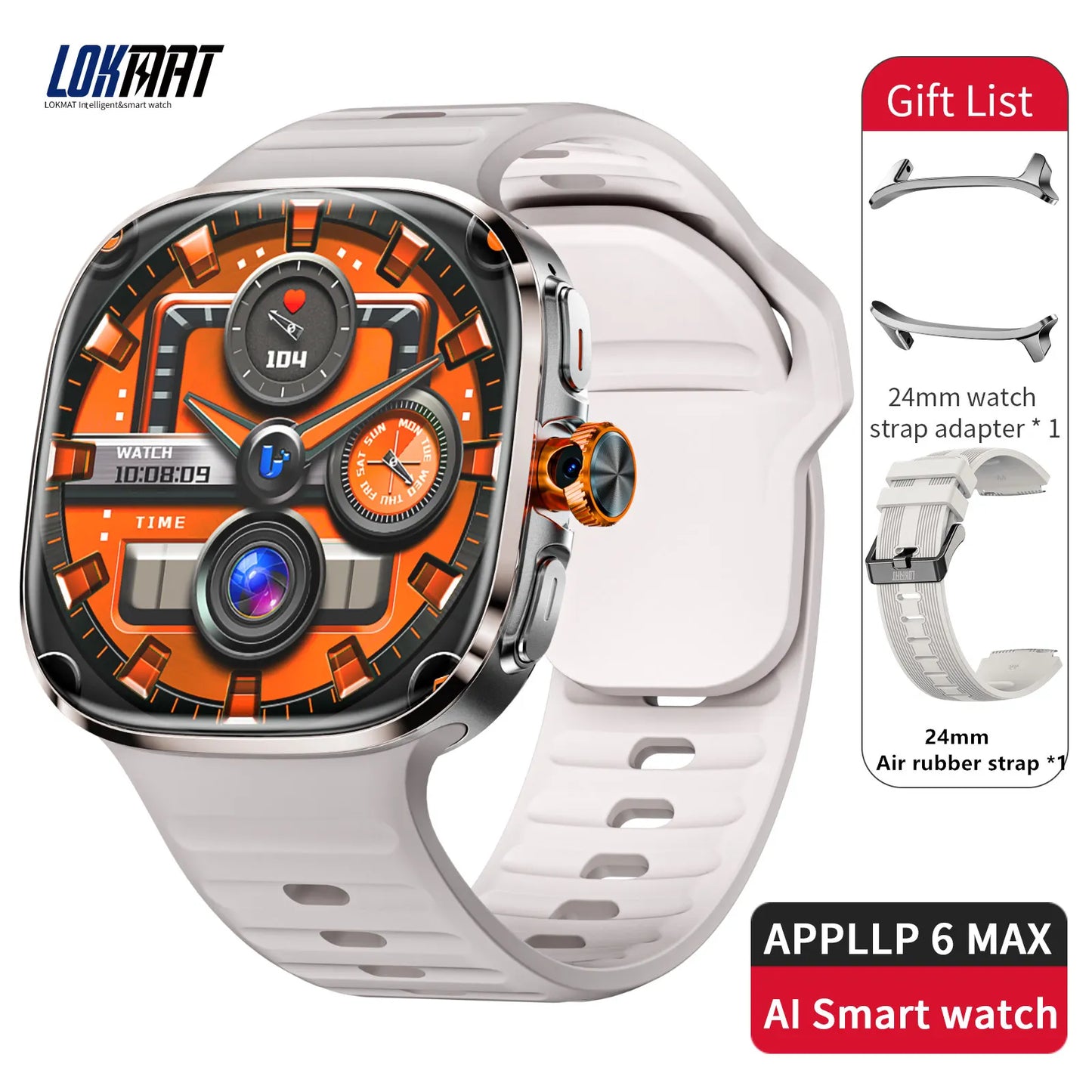 LOKMAT New APPLLP 6 MAX Android Smart Watch Phone Amoled Touch/Screen Rotating Camera AI Translation Function