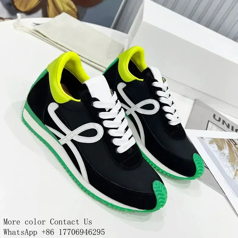 Men Trainers Shoes Designer Sneaker Flow Runner In Nylon And Suede/Lace Up With A Soft Rubber Upper And Honey Rubber Waves Sole