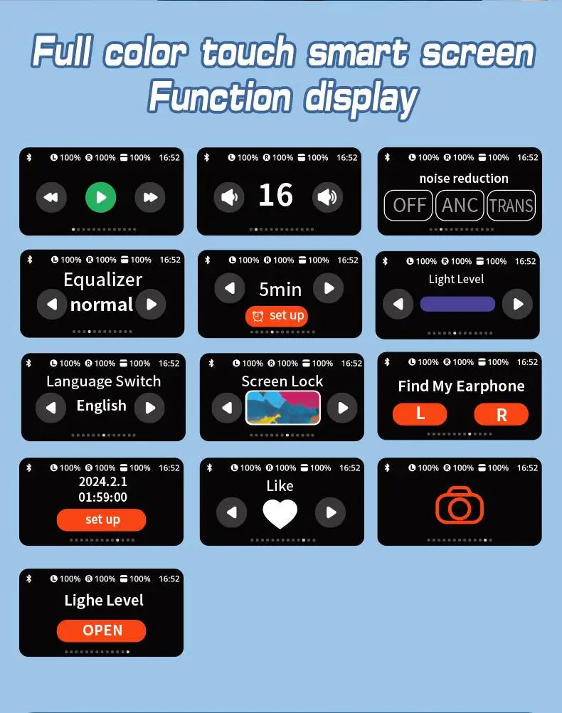 New Wireless Bluetooth earphones with multifunctional digital display screen/support earphone high aesthetic value earphone