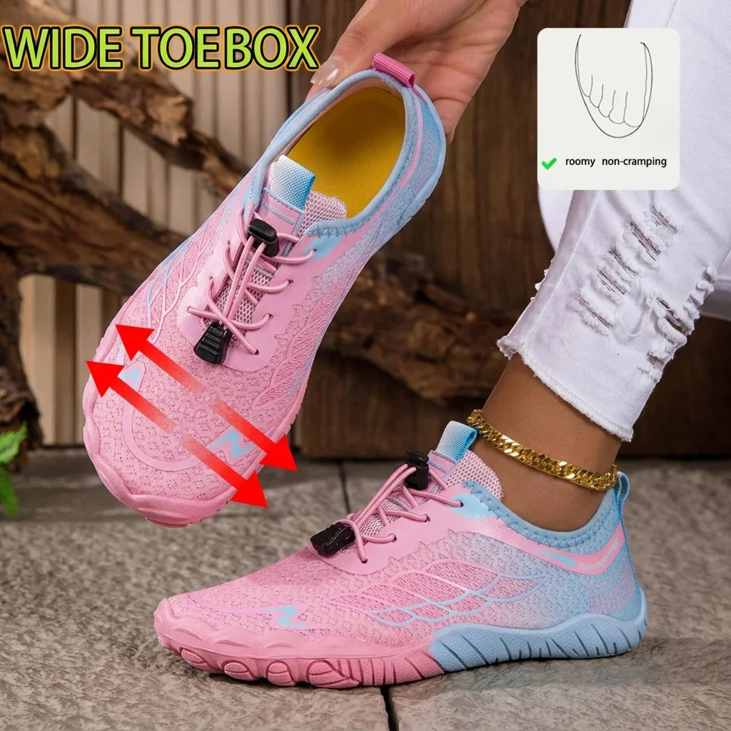 Women Gradient Barefoot Water Shoes Quick Dry Breathable Mesh/Non Slip Quick Lacing Five Fingers Aqua Sneakers For Walking