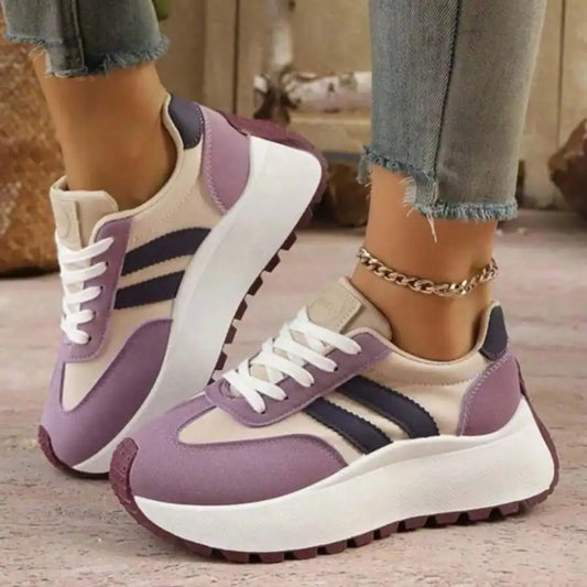 Women 3 Stripes Retro Platform Sneakers Lightweight Walking Shoes Suede Patchwork Low Top Lace Up Athletic Trainers