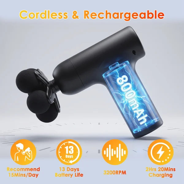 Mini Massage Gun Deep Tissue Percussion Muscle Massager 6 Adjustable Speeds/5 Interchangeable Massage Heads, Rechargeable Portable