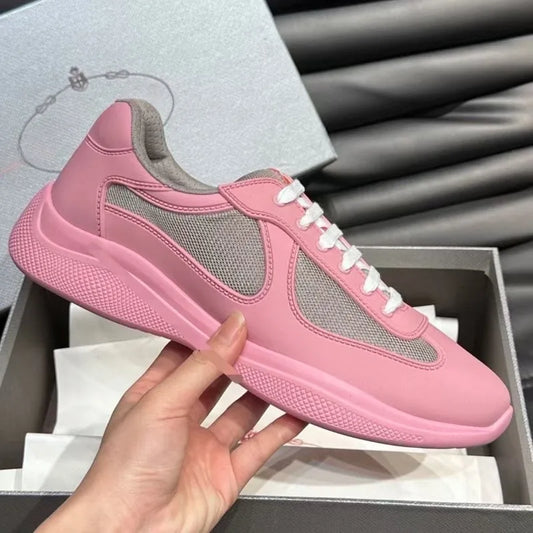 2026 New Men's Leather & Canvas Sneakers High End Patchwork Breathable/Lace Up Casual Shoes European Style Comfortable Footwear