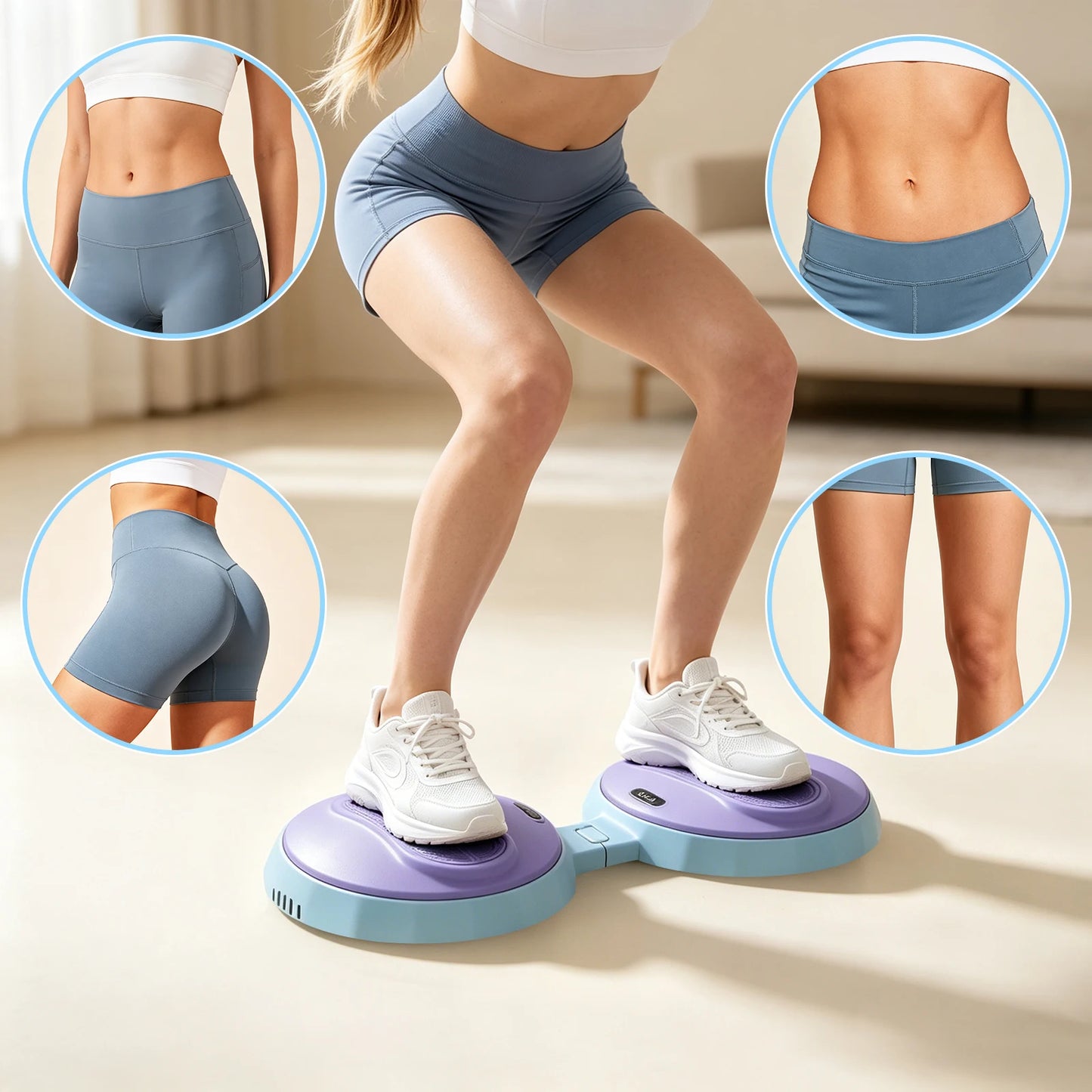Fold Design Twist Board with Elastic Pull Rope Household/Core Training Equipment Indoor Waist Leg Hip Workout Tool