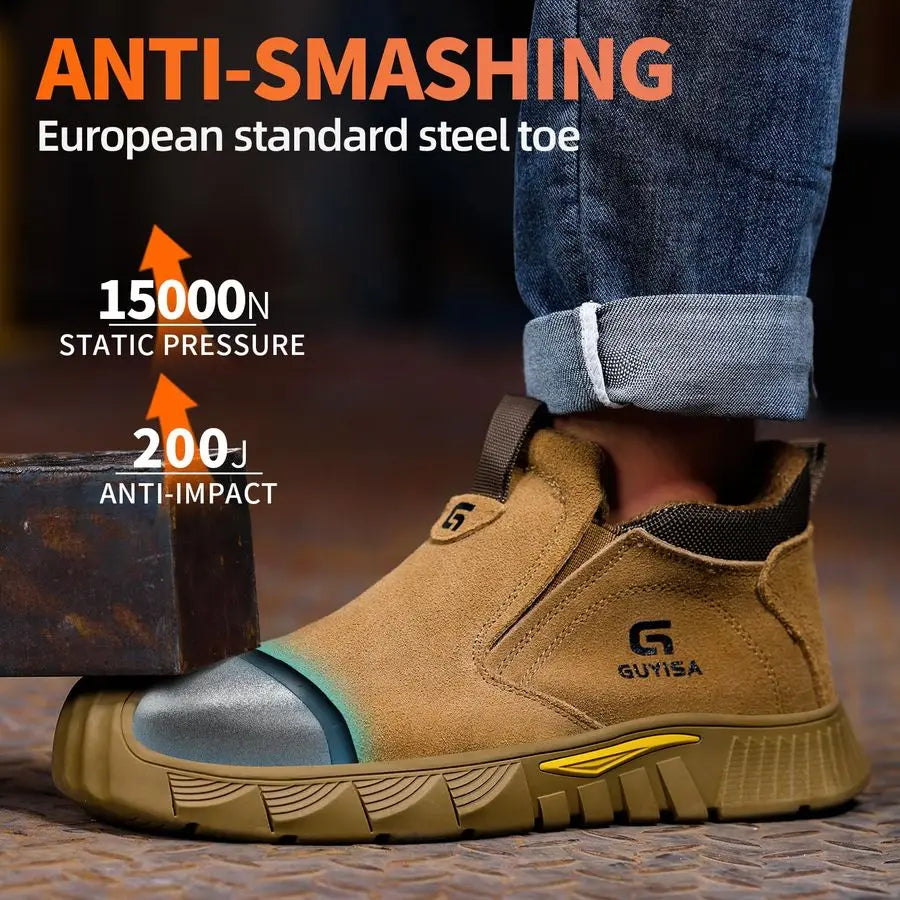 Boots for Men Slip On Indestructible Steel Toe Work Boots for Men/Fireproof Safety Steel Toe Shoes Construction Mens Work Safety