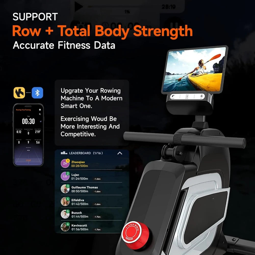 Tablet Holder and Comfortable Seat Folding Rower With Combination/ Strength Exercise Fitness Equipment Home Gym