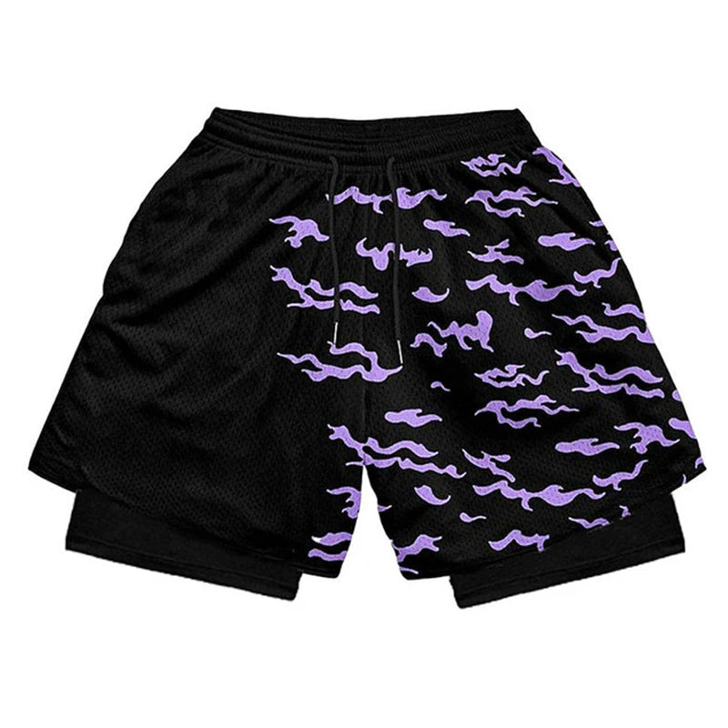 Stylish 2 in 1 Workout Running Shorts for Men Gym Athletic/Quick Dry Shorts with Liner Summer Casual Print Shorts with Pockets