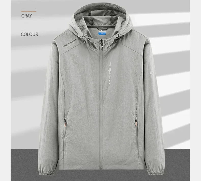 Men's UPF 50+ UV Protection Windbreaker Quick Dry Jacket/Outdoor Sun-Protective Thin Hiking Fishing Cycling Hooded Sport Light