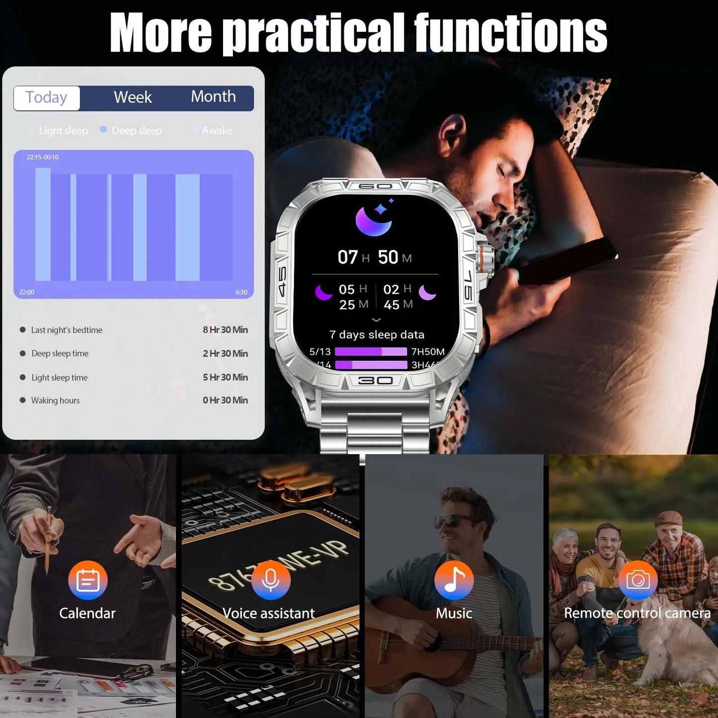EIGIIS New Smart Watch ED Display 100+ Sport Mode With Compass/IP68 Waterproof Bluetooth Call Heart Rate Blood Pressure Men K63