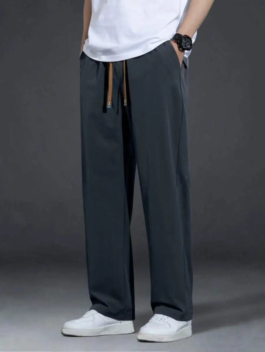 Men's Relaxed Fit Drawstring Waist Slant/Pockets Solid Color Casual Pants