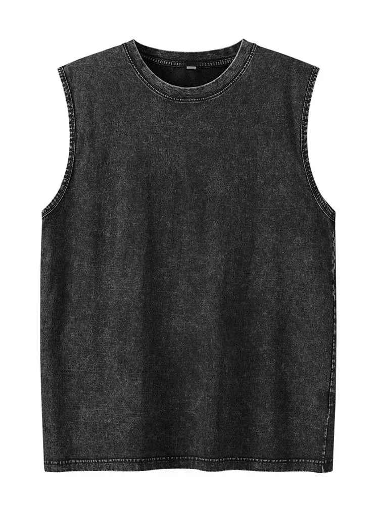 Men Tank Top 100% Cotton 230G Heavyweight Washed Vintage/Oversized Summer Street Casual Sleeveless Shirt