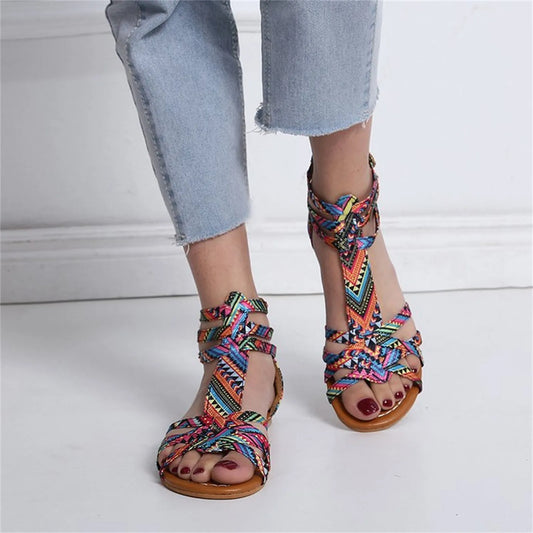 Women Buckle Strap Sandals/Ethnic Style Flats Shoes For Women Platform Sandals
