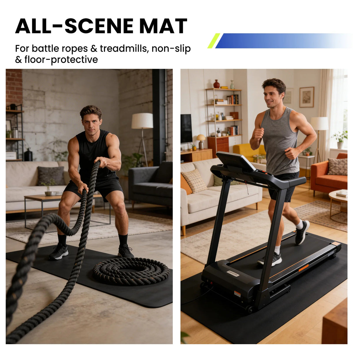 Shock Absorbing Non-Slip Treadmill Mat 6mm High-Density PVC Equipment Pad/Heavy Duty Floor Protector for Home Gym For Treadmills