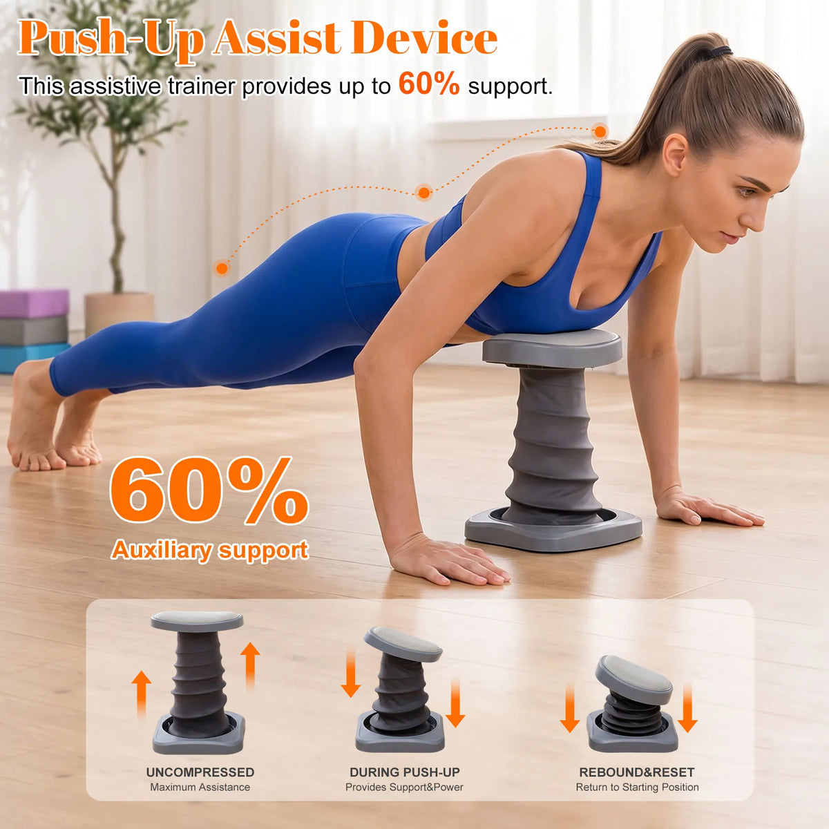 Push Up Trainer with Waist & Core/for spring Support Push Up Helper Yoga Exercise Equipment