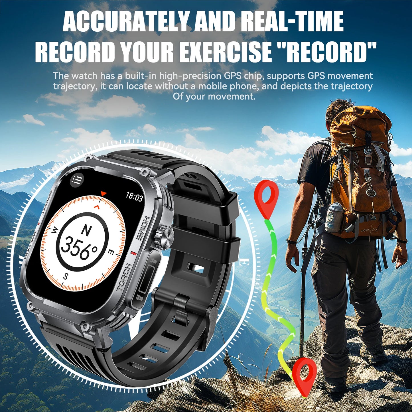 LaNikar New Smart Watch Men 3ATM Waterproof 2.02"S320B With Compass/And LED Flashlight Sports And Fitness Tracking Heart Rate