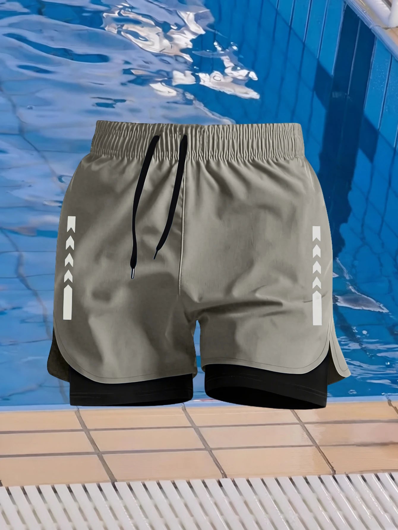 3Pcs Men 2 in 1 Running Shorts Quick Dry Athletic Workout Shorts/With Liner Drawstring Training Gym Sports Shorts