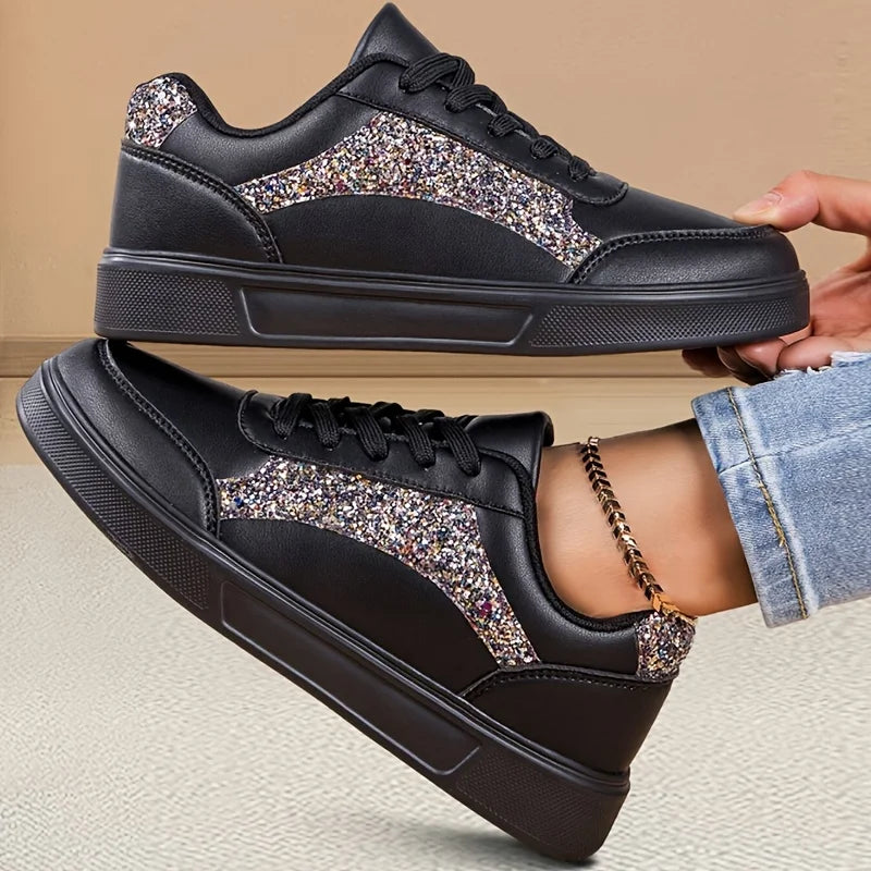 Women's Low-top Casual Sneakers, Sequin Trendy Lightweight Flat Shoes/Breathable Upper Comfortable Fashionable