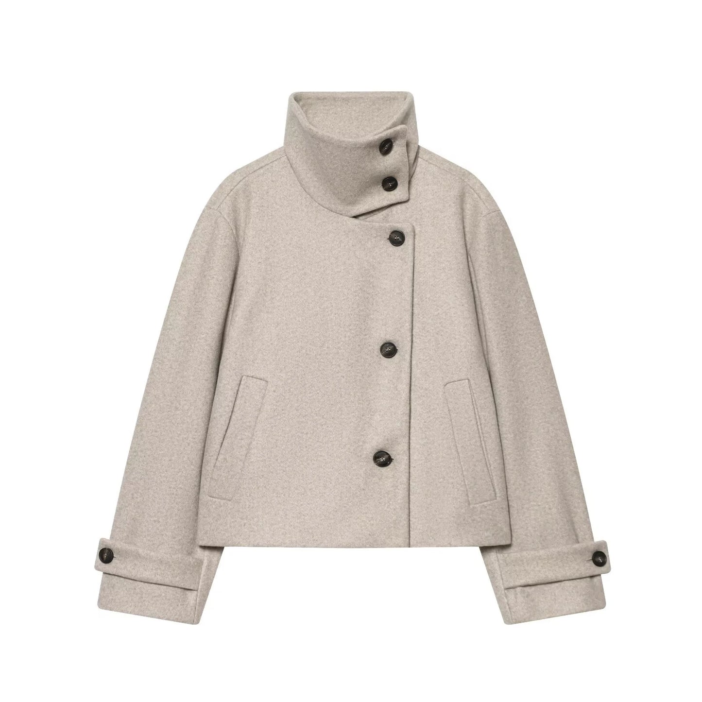 European and American Winter New Women's Loose and Casual Style/Simple Long Sleeve Buckle Stand up Collar Coat