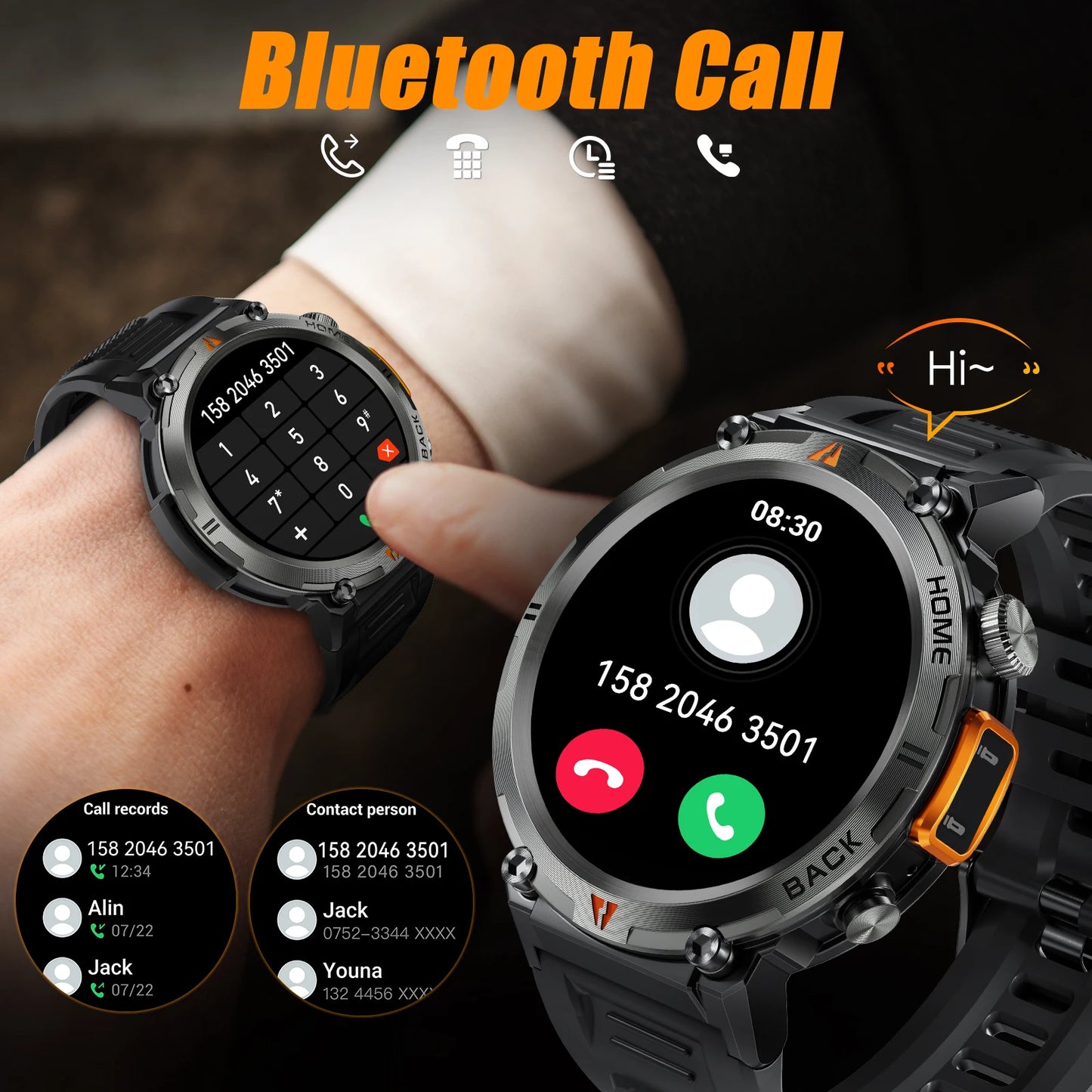 EIGIIS New KE3 Bluetooth Call Smart Watch Full Touch Screen/Health Monitor Clock With Flashlight  For IOS Android