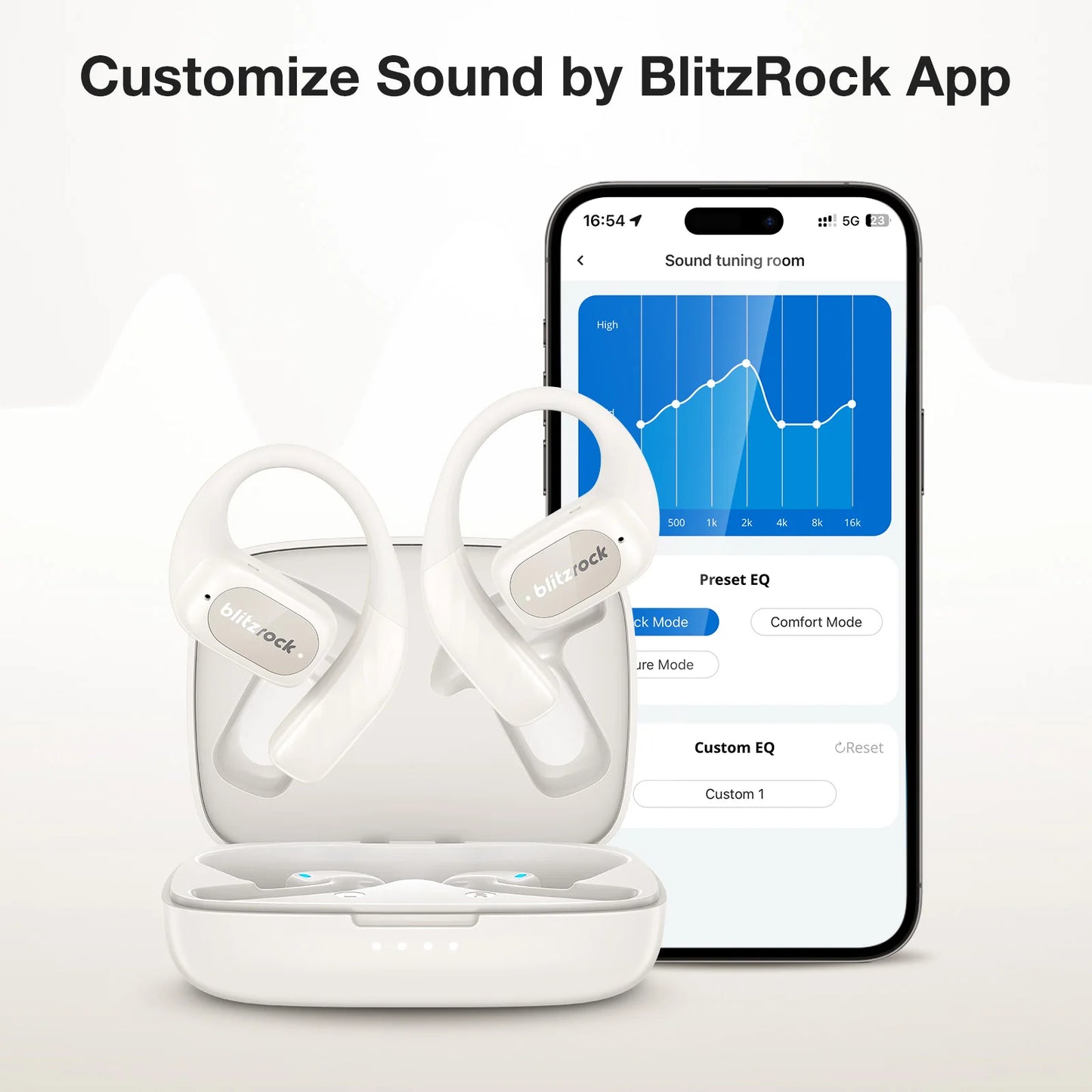 BR-CT3 Open Ear Earbuds Bluetooth V5.4 Earphones Air Conduction Earhook/Enhanced Bass 4 Mics Clear Calls App Control Earphones