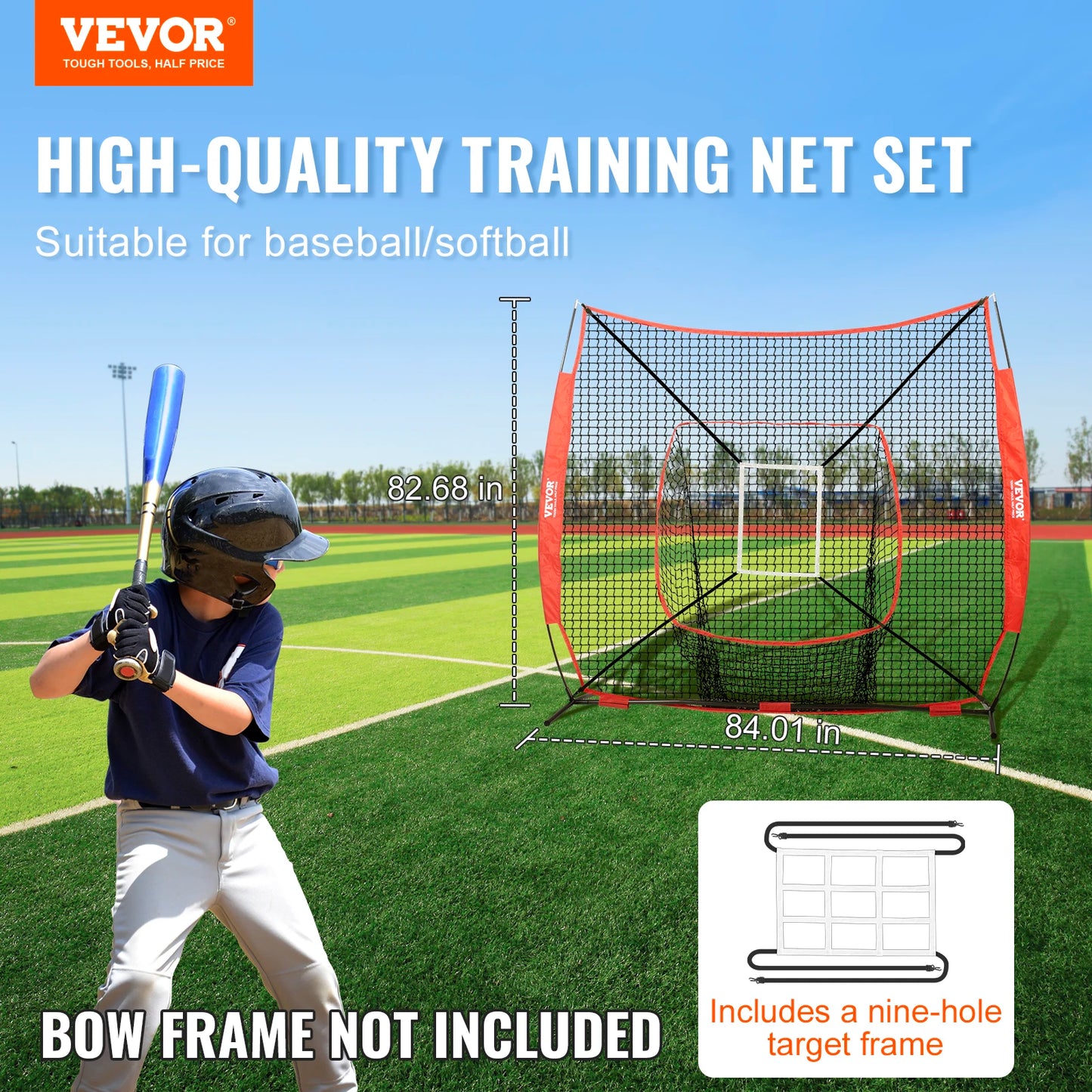 VEVOR 7x7 ft Baseball Softball Practice Net/for Hitting Catching Pitching Baseball Equipment