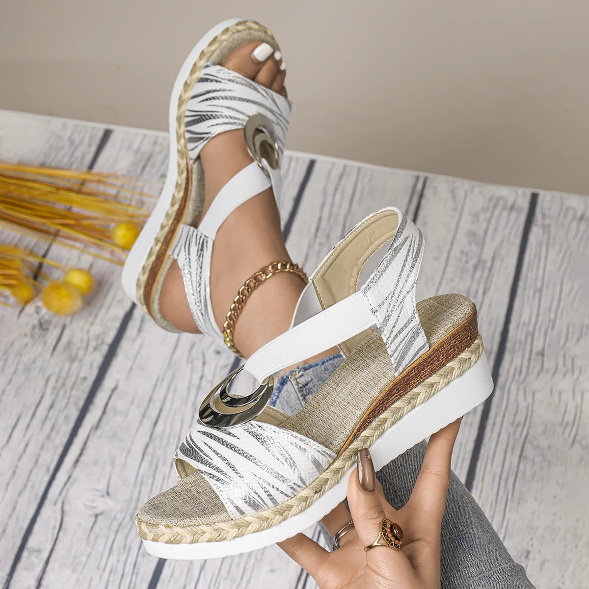 Women's Sandals Thick Sole Wedge Shoes High Heels Hemp Rope/Thick Sole Fish Mouth Leisure Outdoor Beach Casual Women's Shoe