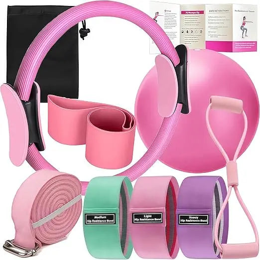 Pilates Set – Home Pilates Equipment for Women Kit with Magic Circle/Pilates Ring and Ball Set, Resistance Bands & Massage Balls