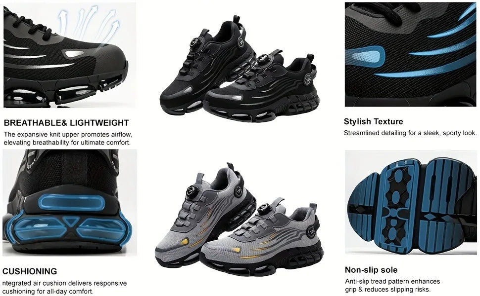 Men's Steel Toe Safety Shoes with Rotating Button Wear-Resistant/Puncture Proof Work Sneakers for Protection
