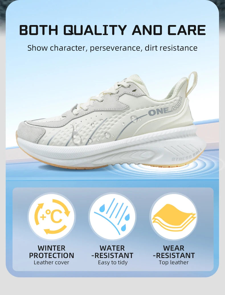 ONEMIX Men's Winter Leather Sports Shoes For Heavy Weight Adults/Shock-Absorbing & Stable Support Cold-Resistant Daily Shoes
