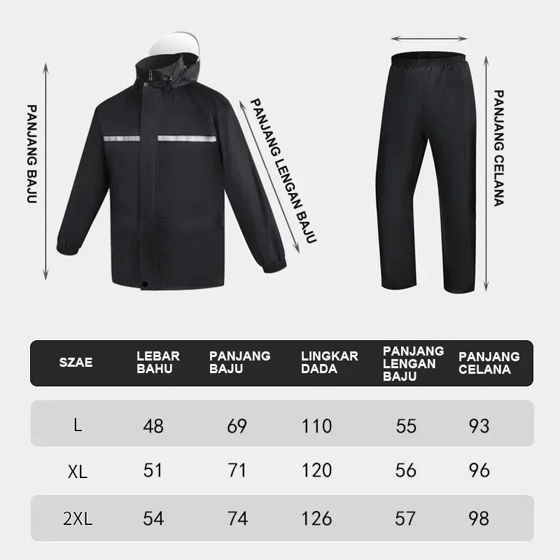 1Set Hooded Coat and Pant Rain Suit for Men Outdoor Waterproof/Rain Gear with Reflective Strip Motorcycle Riding Raincoat