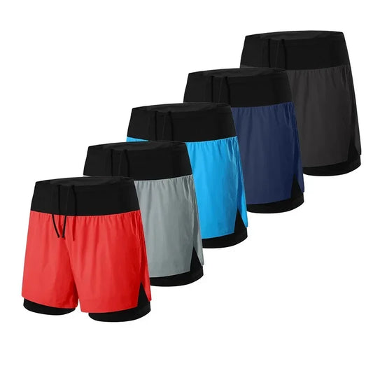 Summer Quick-drying Jogging Shorts Men's Fake Two-piece/Double-layer Casual Training Basketball Elastic Sports Shorts