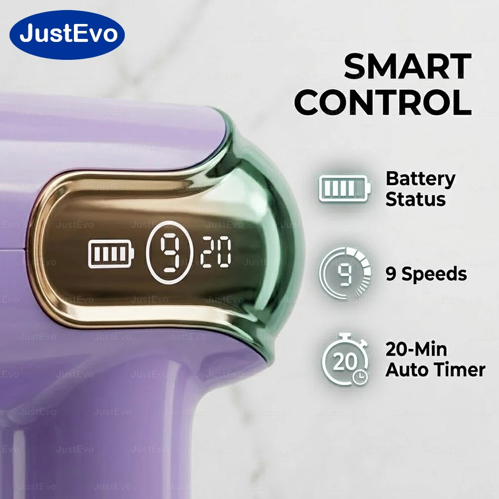 JustEvo Portable Massage Gun 9 Speeds Percussion Massager with 4 Heads/Smart LCD Screen Type-C Rechargeable Body Relaxer